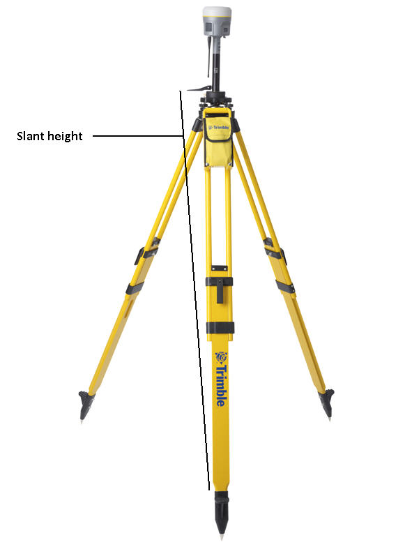 Receiver tripod and tribrach setup with an internal 450 MHz Tx radio (Measuring Slant Height)