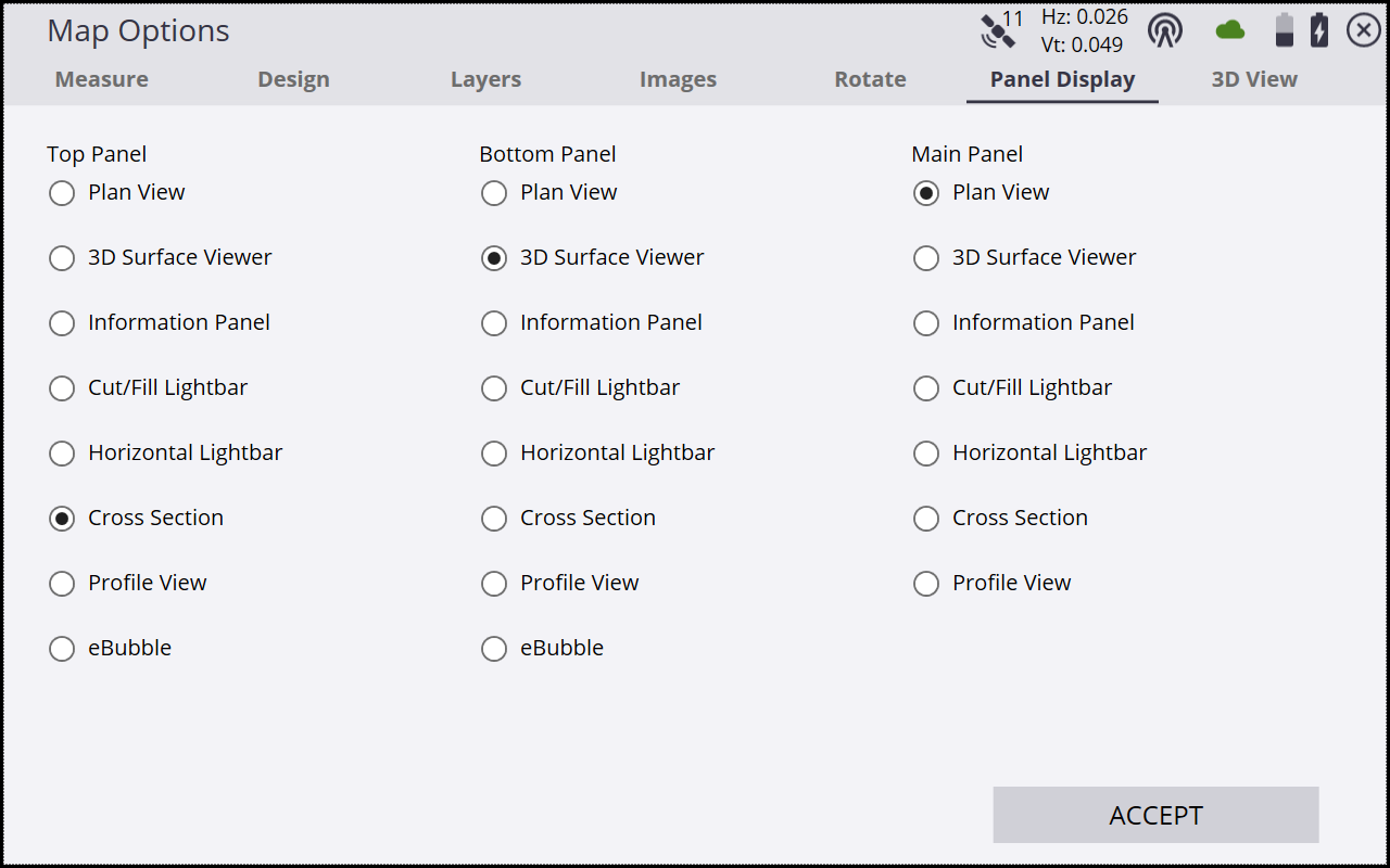Map Options: Panel Display tab