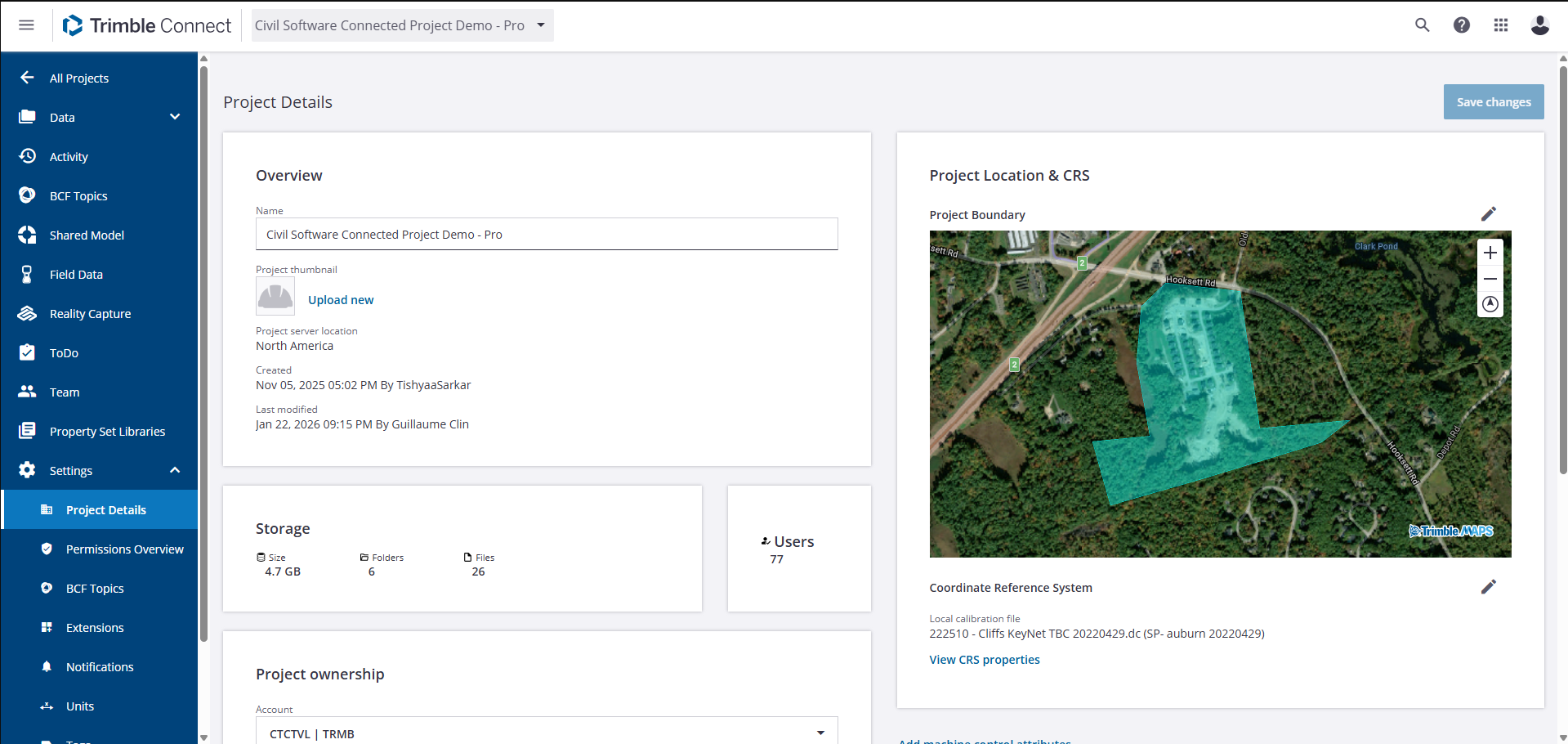 Connected project in Trimble Connect