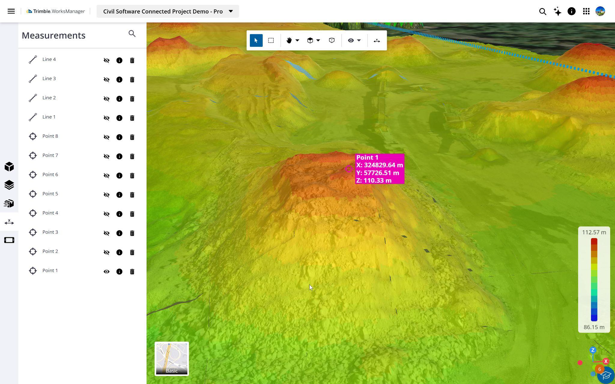 Measurements pane in the 3D Viewer